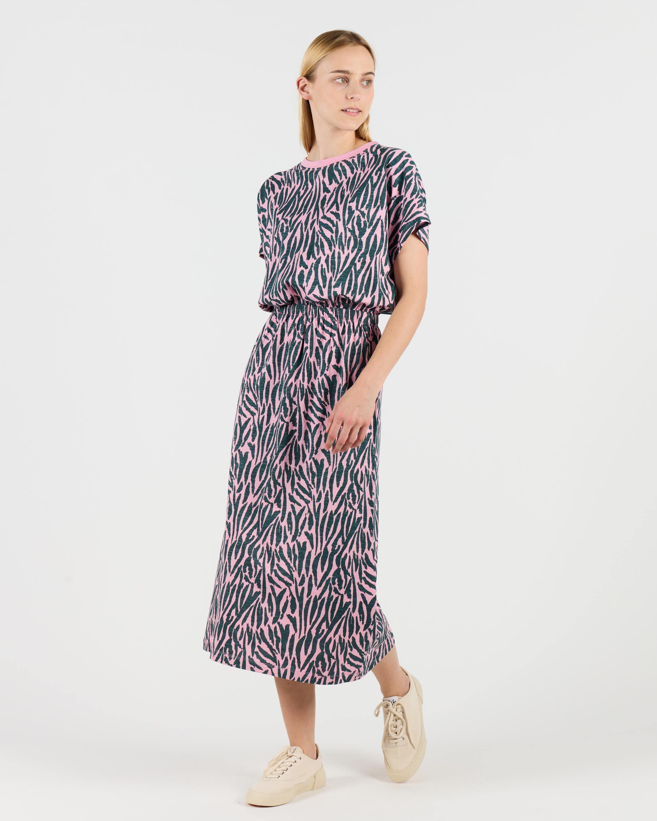 Wemoto Mori Dress Darkgreen Bubblegum Damen Midikleid grün pink